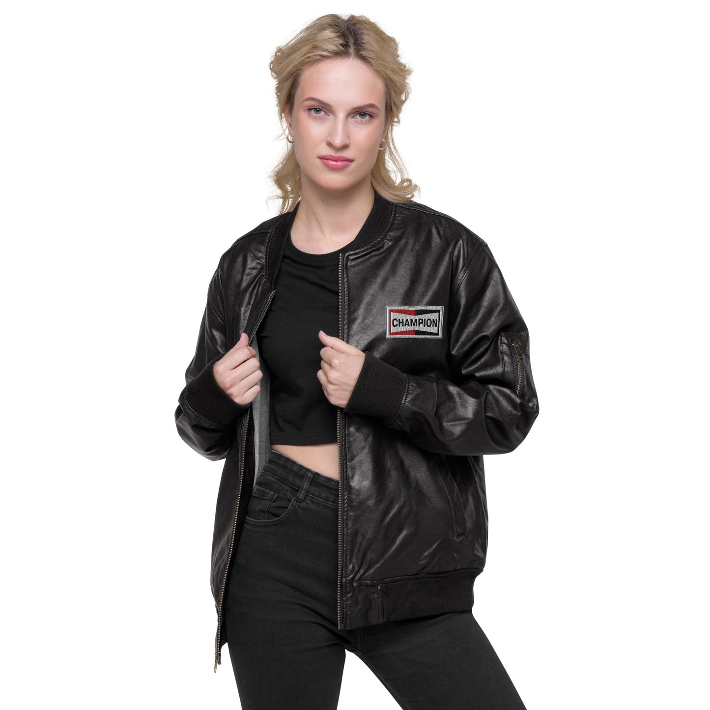 Champion Bowtie Leather Bomber Jacket