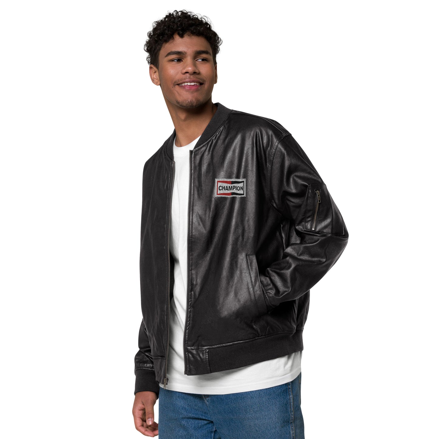Champion Bowtie Leather Bomber Jacket